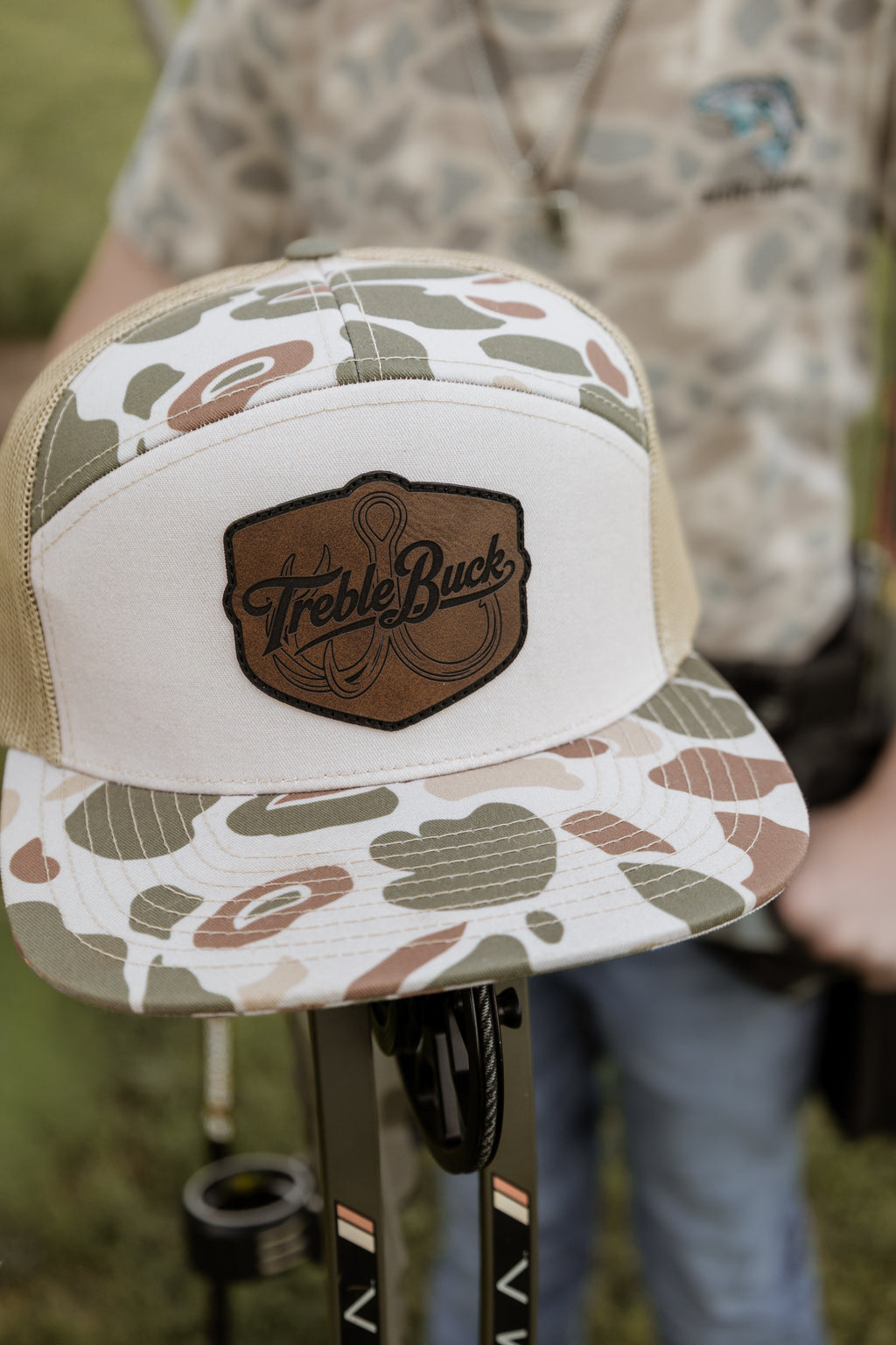TrebleBuck Richardson 168 Trucker Hat – Light Duck Camo W/ Leather Patch Snapback | Outdoor Fishing & Hunting Cap