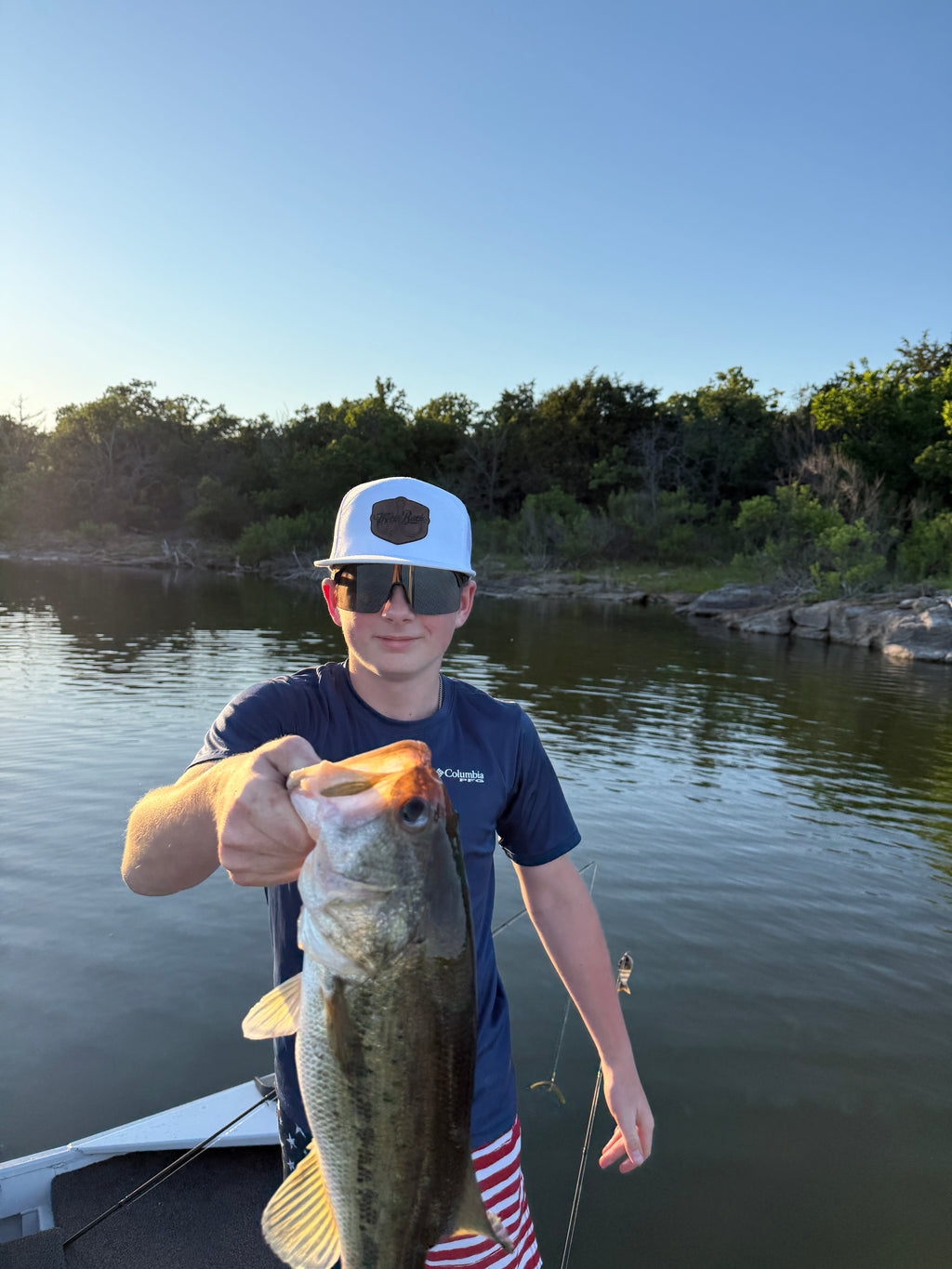 TrebleBuck Richardson 168 Trucker Hat – White W/ Leather Patch Snapback | Outdoor Fishing & Hunting Cap